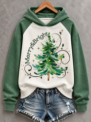 Women's Merry And Bright Christmas Tree Print Casual Hoodie