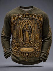 Men's Feast of Our Lady of Guadalupe art Printed Waffle Long Sleeve T-Shirt