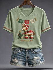 Women's Mexico Merry Christmas Art Printed T-shirt