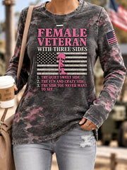 Women's Female Veteran Print Casual Long Sleeve T-Shirt