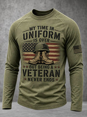 Men's Old Veteran Print Casual Long Sleeve T-Shirt