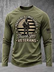 Men's Thank You Veterans Print Casual Long Sleeve T-Shirt