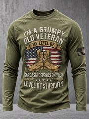 Men's Funny Old Veteran Print Casual Long Sleeve T-Shirt