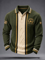 Men's Vintage Veterans Day Art Print Long Sleeve Polo