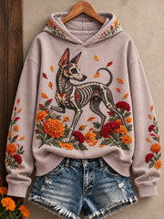Women's Mexico Day of The Dead Floral Art Printed Hoodie