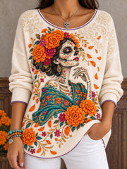 Women's Mexico Day of The Dead Floral Art Printed Tops