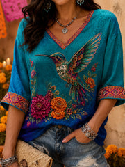 Women's Mexico Day of The Dead Floral Art Printed T-shirt