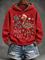 Women's Funny Christmas Leopard Flamingo Print Casual Hoodie