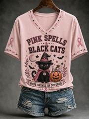 Women's Helloween Black Cat Printed short-sleeved T-shirt