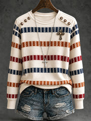 Women's Cross Striped Long-Sleeve T-Shirts