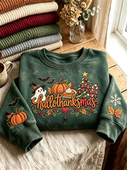 Women's Hallothanksmas Wonderful Time of A Year Holiday Season Print Sweatshirt