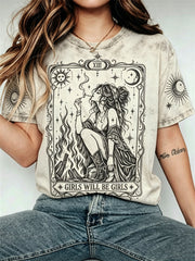 Women's Girls Will Be Girls Halloween Burning Witch Print short-sleeved T-shirt