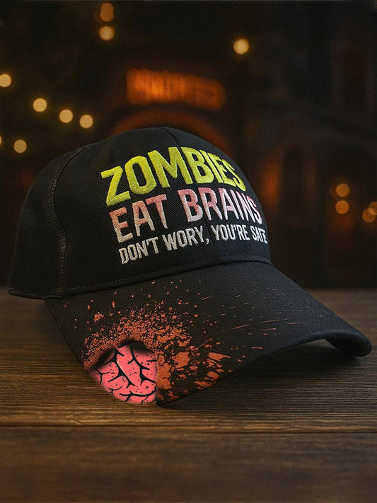 Unisex Funny Halloween Zombies Eat Brain Don't Worry You're Safe Printed Hat