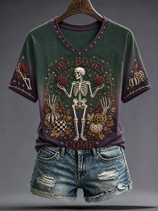 Women's Faith Lover Dry Bones Come Alive Halloween Printed T-shirt