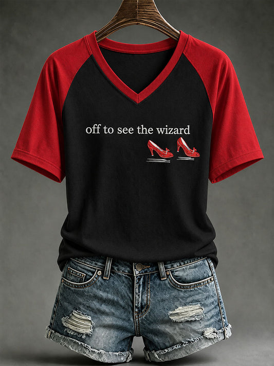Women's Off To See The Wizard Print V-neck T-shirt