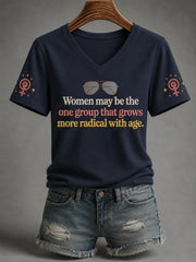 Women's Feminist Quote Print V-Neck Tee