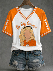 Women's Go Big Orange Print Casual T-Shirt
