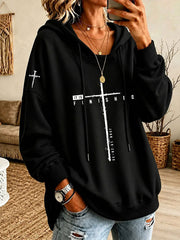Women's 'It Is Finished' Cross Print Casual Hoodie