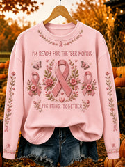 Women's Vintage Pink Ribbon Fighting Together Print Comfy Sweatshirt