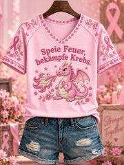 Women's “Speie Feuer,   bekämpfe Krebs.” Printed V-neck T-shirt