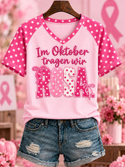 Women's “Im Oktober   tragen wir   ROSA.” Printed V-neck T-shirt