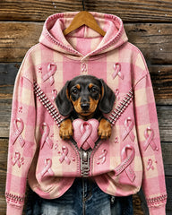 Women's Vintage Pink Ribbon & Dachshund Print Cozy Hoodie