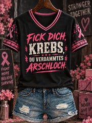 Women's “FICK DICH, KREBS, DU VERDAMMTES ARSCHLOCH.” Printed V-neck T-shirt