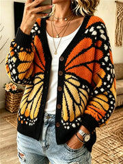 Women's Fall Monarch Butterfly Inspired Print Cozy Cardigan