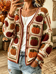 Women's Vintage Fall Pumpkins Print Cozy Cardigan