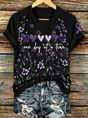 Women's Purple Floral & Alzheimer's Awareness Support Print Tee