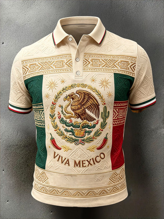 Men's Viva Mexico Flag Art Printed Casual Tops