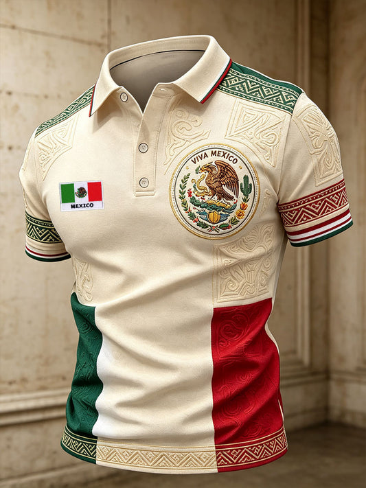 Men's Viva Mexico Flag Art Printed Casual Tops