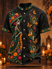 Men's Mexico Day of The Dead Floral Art Printed Shirt