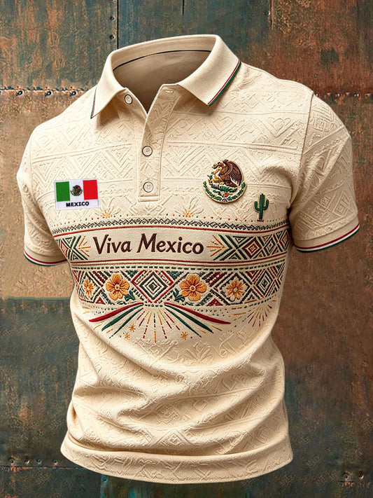 Men's Viva Mexico Flag Art Printed Casual Tops