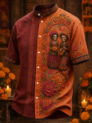 Men's Mexico Day of The Dead Floral Art Printed Shirt