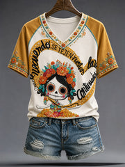 Women's Mexico Day of The Dead Art Printed T-shirt