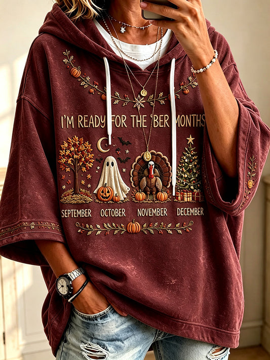Women's Vintage I'm Ready For The 'ber Months Print Cozy Hoodie