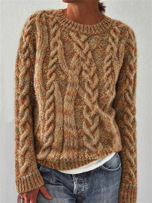Women's Fall Forest Trees Inspired Crochet Art Print crew neck sweater