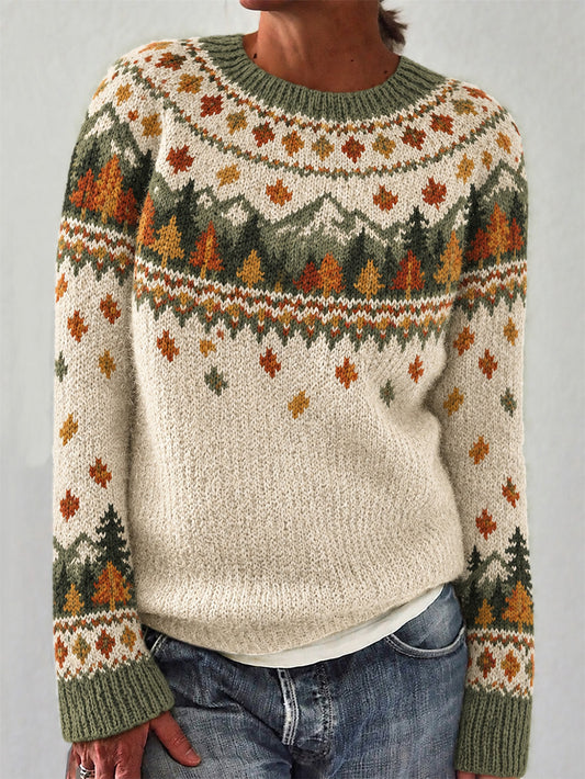 Women's Autumn Landscape Pattern Design Leisure Long-sleeved Sweater