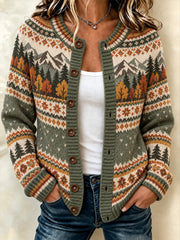 Women's Autumn Landscape Pattern Design Leisure Cardigan-Style Knit Coat