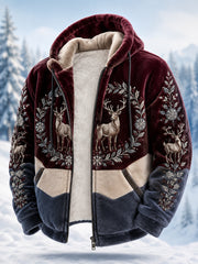 Men’s Nordic Reindeer Heritage Plush Zipper Hooded Coat