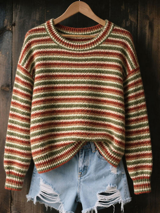 Women's Striped Art Print Casual Top