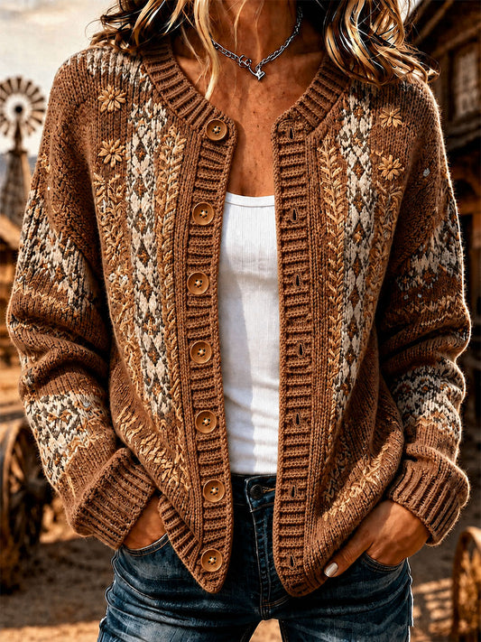 Women's Plaid Art Print Casual Cardigan