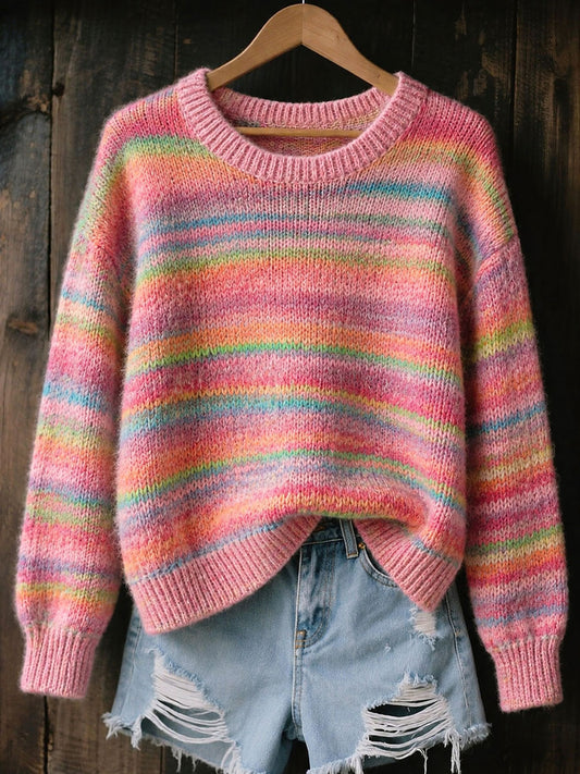 Women's Striped Art Print Casual Top