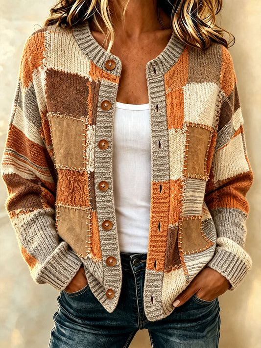 Women's Plaid Art Print Casual Cardigan