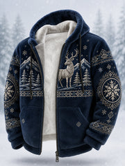 Men’s Nordic Reindeer Heritage Plush Zipper Hooded Coat