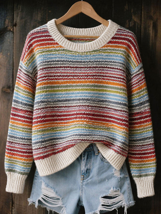 Women's Striped Art Print Casual Top