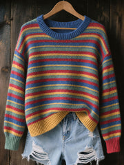 Women's Striped Art Print Casual Top