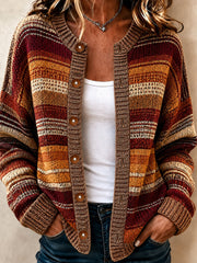 Women's Striped Art Print Casual Cardigan