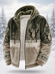 Men’s Nordic Reindeer Heritage Plush Zipper Hooded Coat